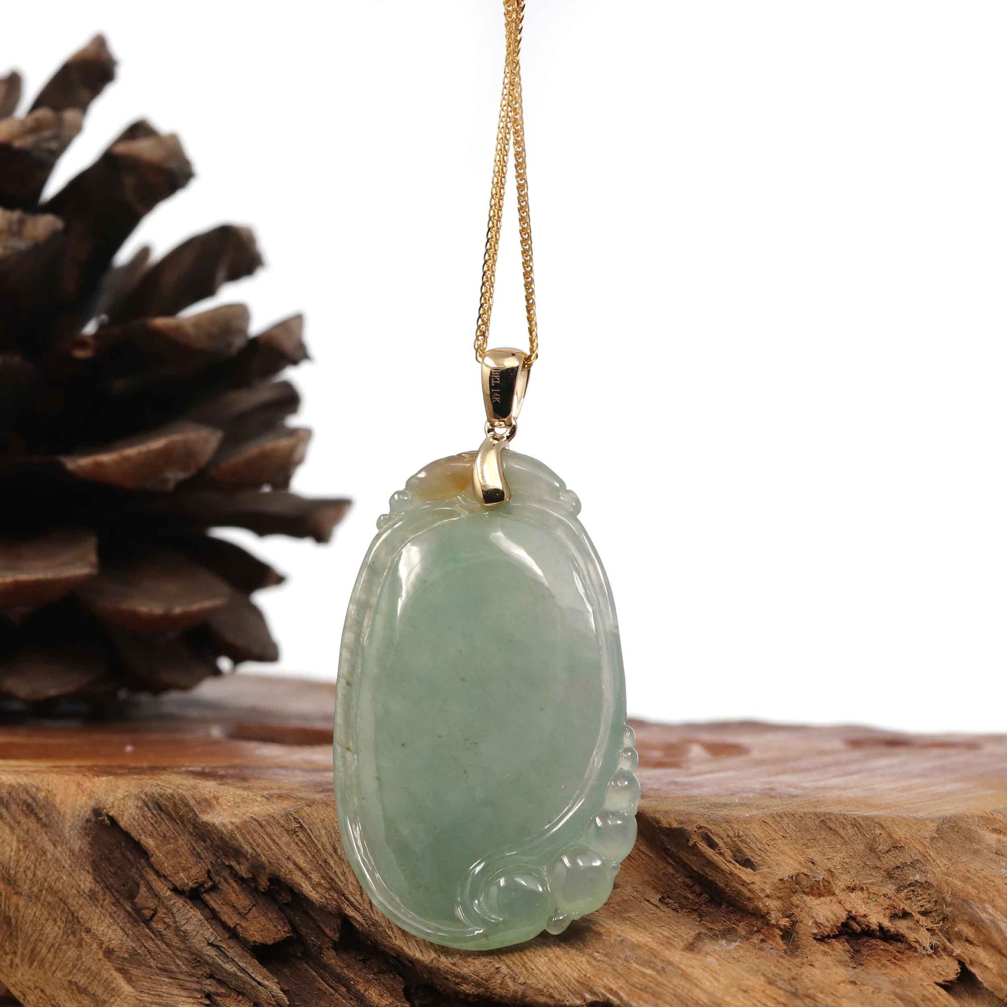 Baikalla Jewelry Jade Pendant Copy of Copy of Natural Ice Lavender Jadeite Jade Shou Tao ( Longevity Peach ) Necklace With 14k Yellow Gold Bail