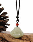 Baikalla Jewelry Jade Pendant Necklace "Laughing Buddha" Genuine White Jade Pendant Necklace