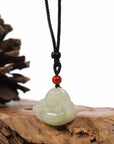 Baikalla Jewelry Jade Pendant Necklace "Laughing Buddha" Genuine White Jade Pendant Necklace