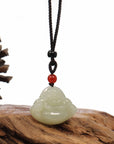 Baikalla Jewelry Jade Pendant Necklace "Laughing Buddha" Genuine White Jade Pendant Necklace