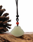 Baikalla Jewelry Jade Pendant Necklace "Laughing Buddha" Genuine White Jade Pendant Necklace