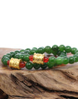 Baikalla Jewelry jade beads bracelet 24K Pure Yellow Gold Buddha Symbol Tongtong With Genuine Green Jade Round Beads Bracelet Bangle ( 8 mm )