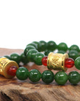 Baikalla Jewelry jade beads bracelet 24K Pure Yellow Gold Buddha Symbol Tongtong With Genuine Green Jade Round Beads Bracelet Bangle ( 8 mm )