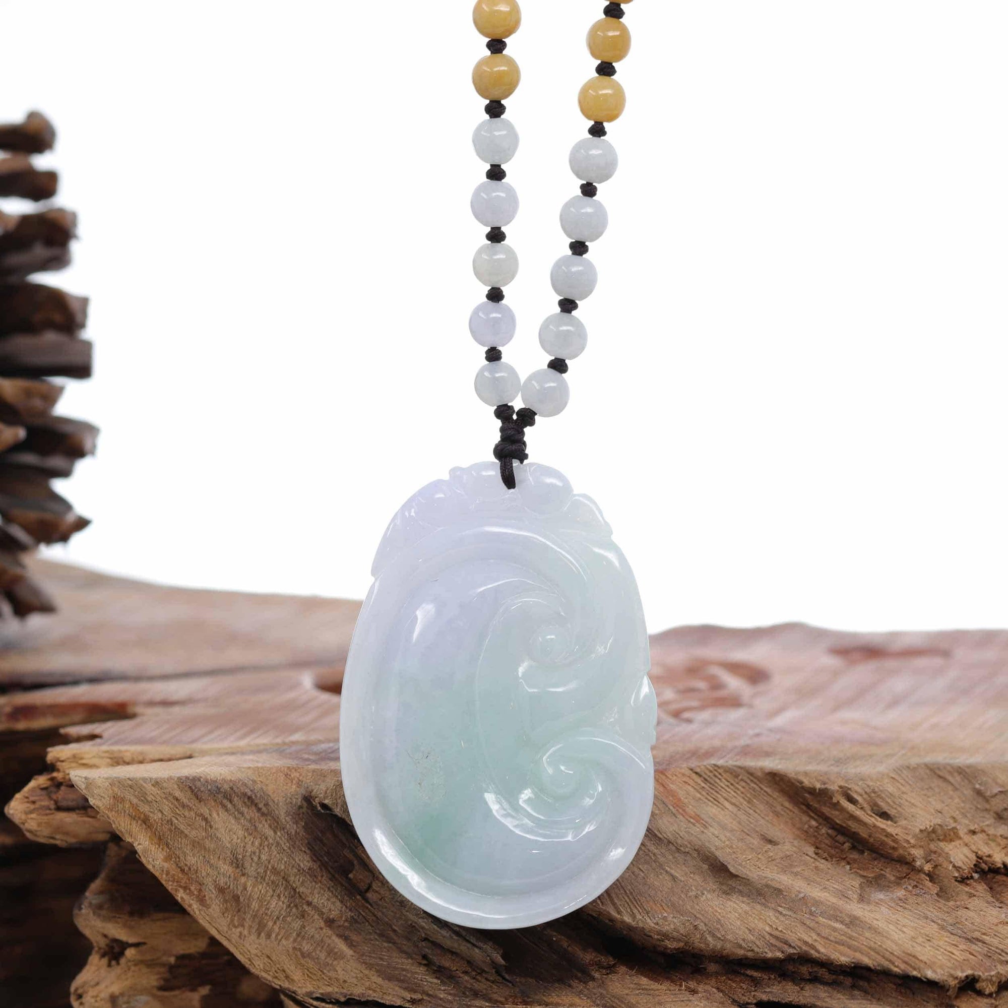 Baikalla Jewelry Jade Guanyin Pendant Necklace Genuine Burmese Jadeite Jade RuYi Pendant Necklace