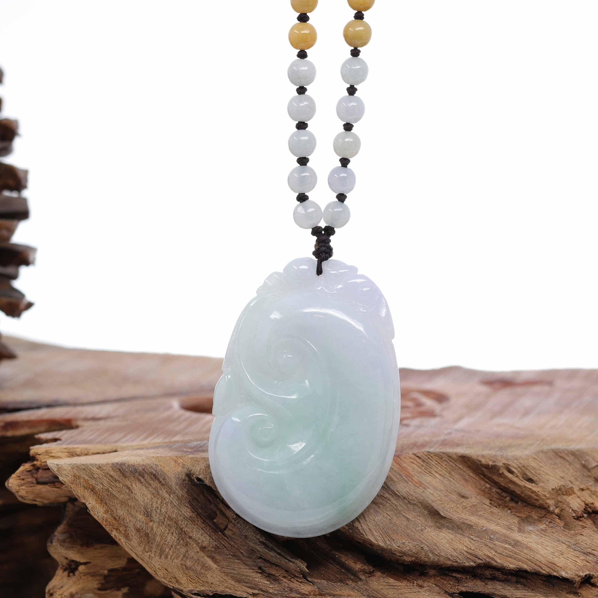 Baikalla Jewelry Jade Guanyin Pendant Necklace Genuine Burmese Jadeite Jade RuYi Pendant Necklace