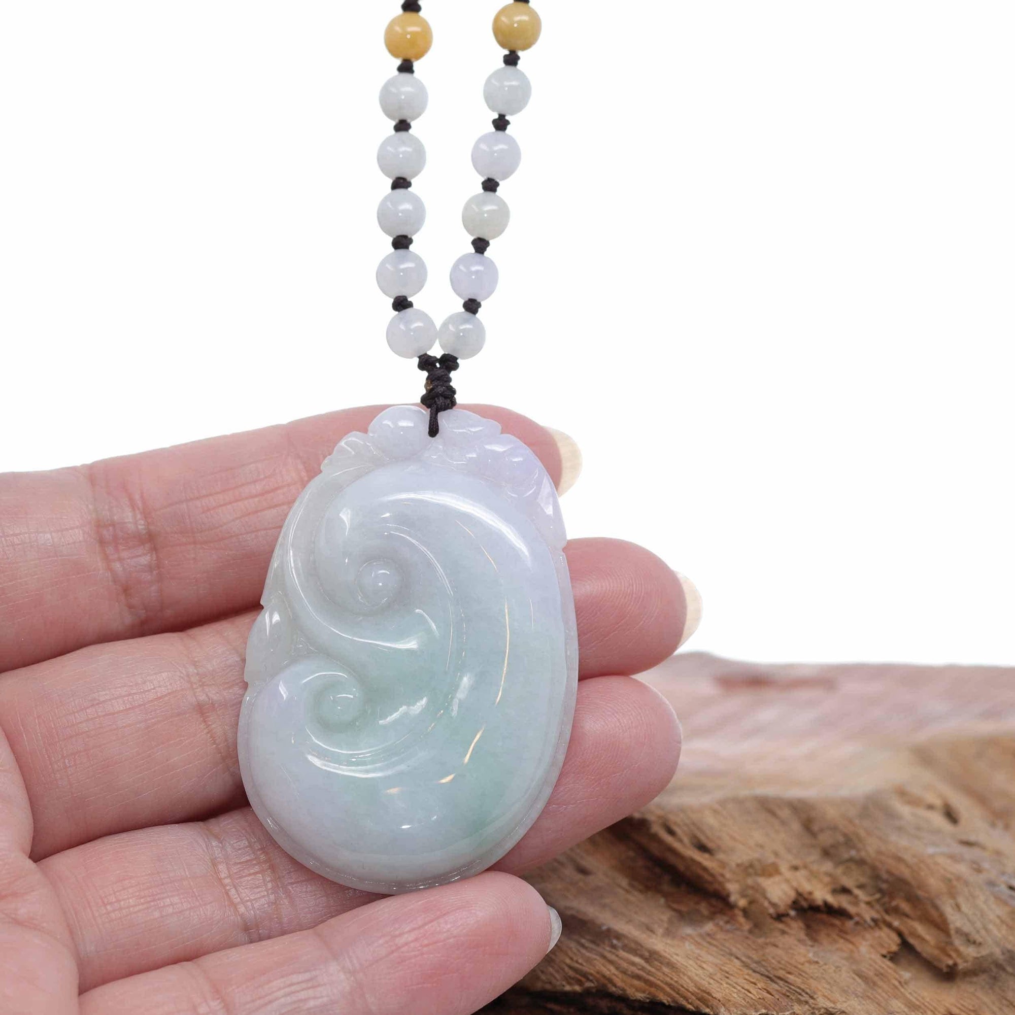 Baikalla Jewelry Jade Guanyin Pendant Necklace Genuine Burmese Jadeite Jade RuYi Pendant Necklace