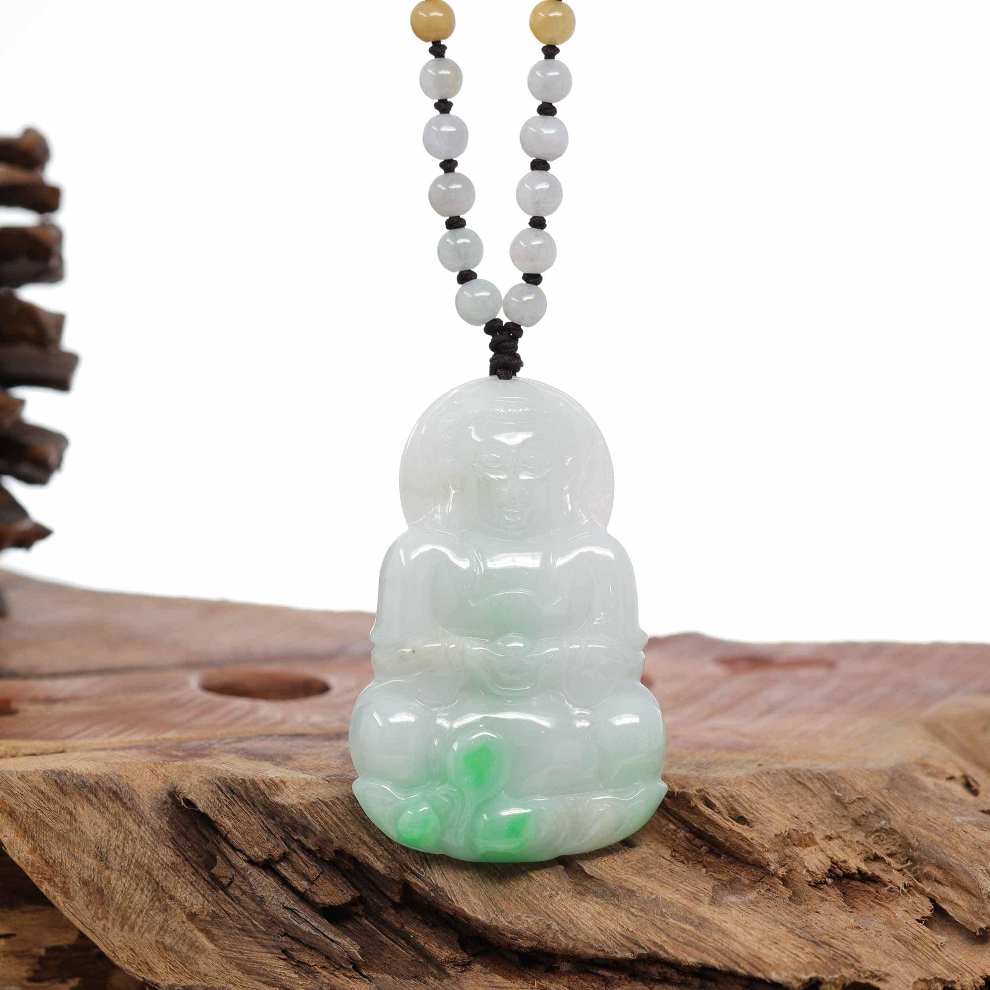 Baikalla Jewelry Jade Guanyin Pendant Necklace Baikalla "Goddess of Compassion" Genuine Burmese Jadeite Jade Guanyin Lotus Necklace