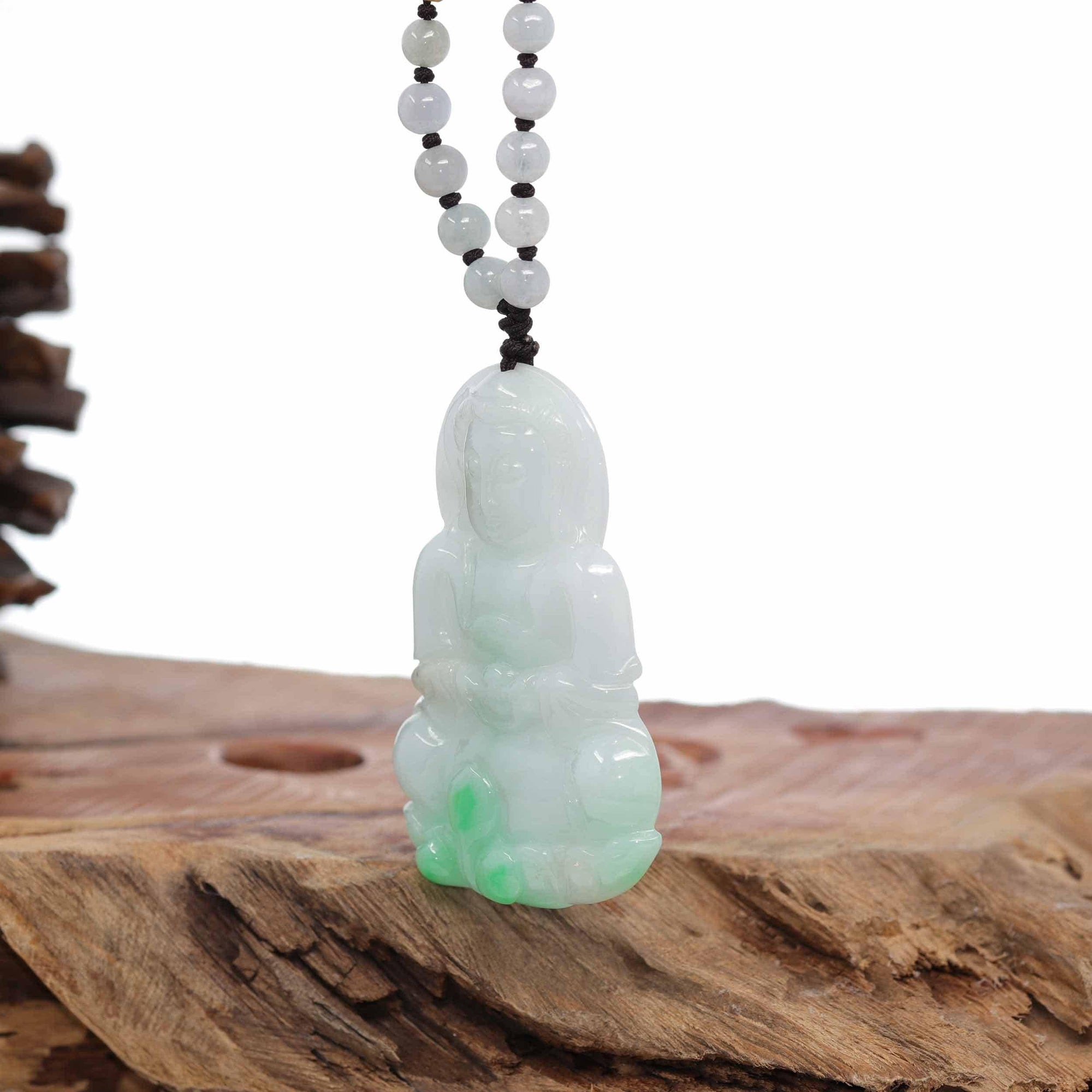 Baikalla Jewelry Jade Guanyin Pendant Necklace Baikalla "Goddess of Compassion" Genuine Burmese Jadeite Jade Guanyin Lotus Necklace