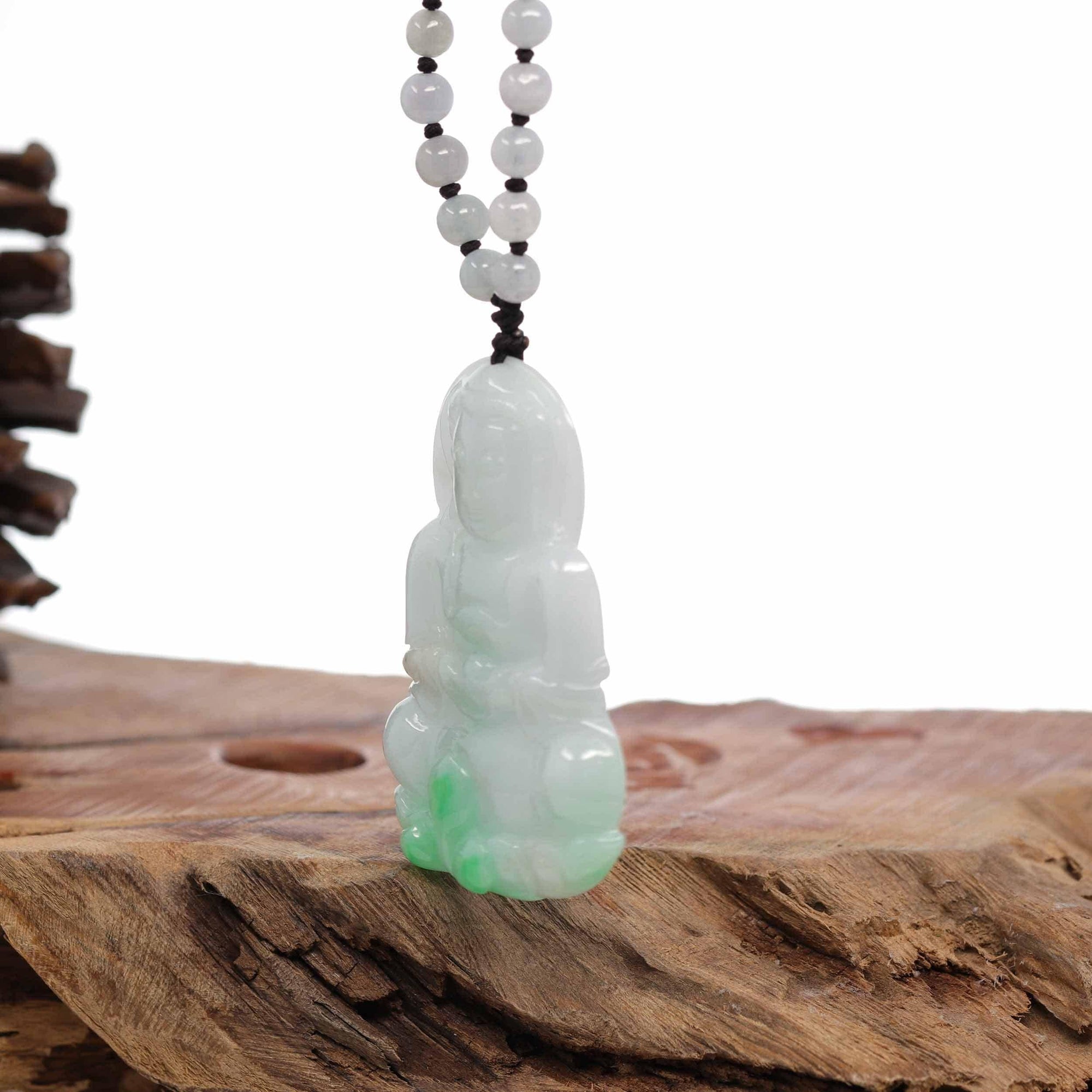 Baikalla Jewelry Jade Guanyin Pendant Necklace Baikalla "Goddess of Compassion" Genuine Burmese Jadeite Jade Guanyin Lotus Necklace