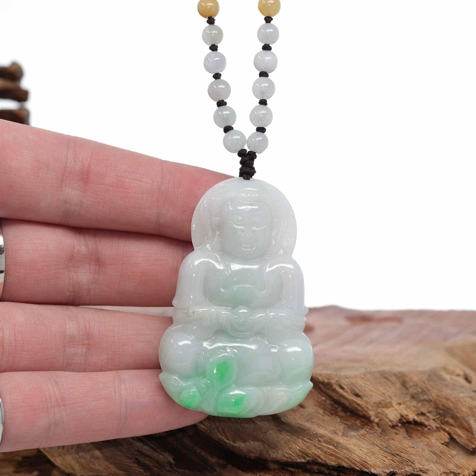 Baikalla Jewelry Jade Guanyin Pendant Necklace Baikalla "Goddess of Compassion" Genuine Burmese Jadeite Jade Guanyin Lotus Necklace