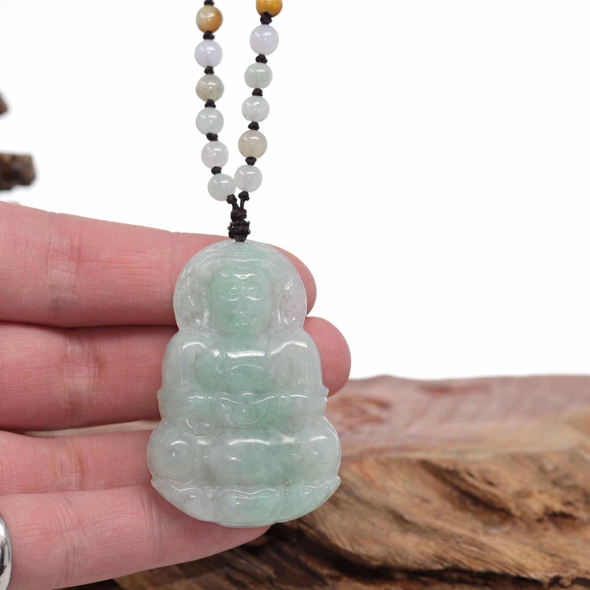 Baikalla Jewelry Jade Guanyin Pendant Necklace Baikalla "Goddess of Compassion" Genuine Burmese Jadeite Jade Guanyin Lotus Necklace