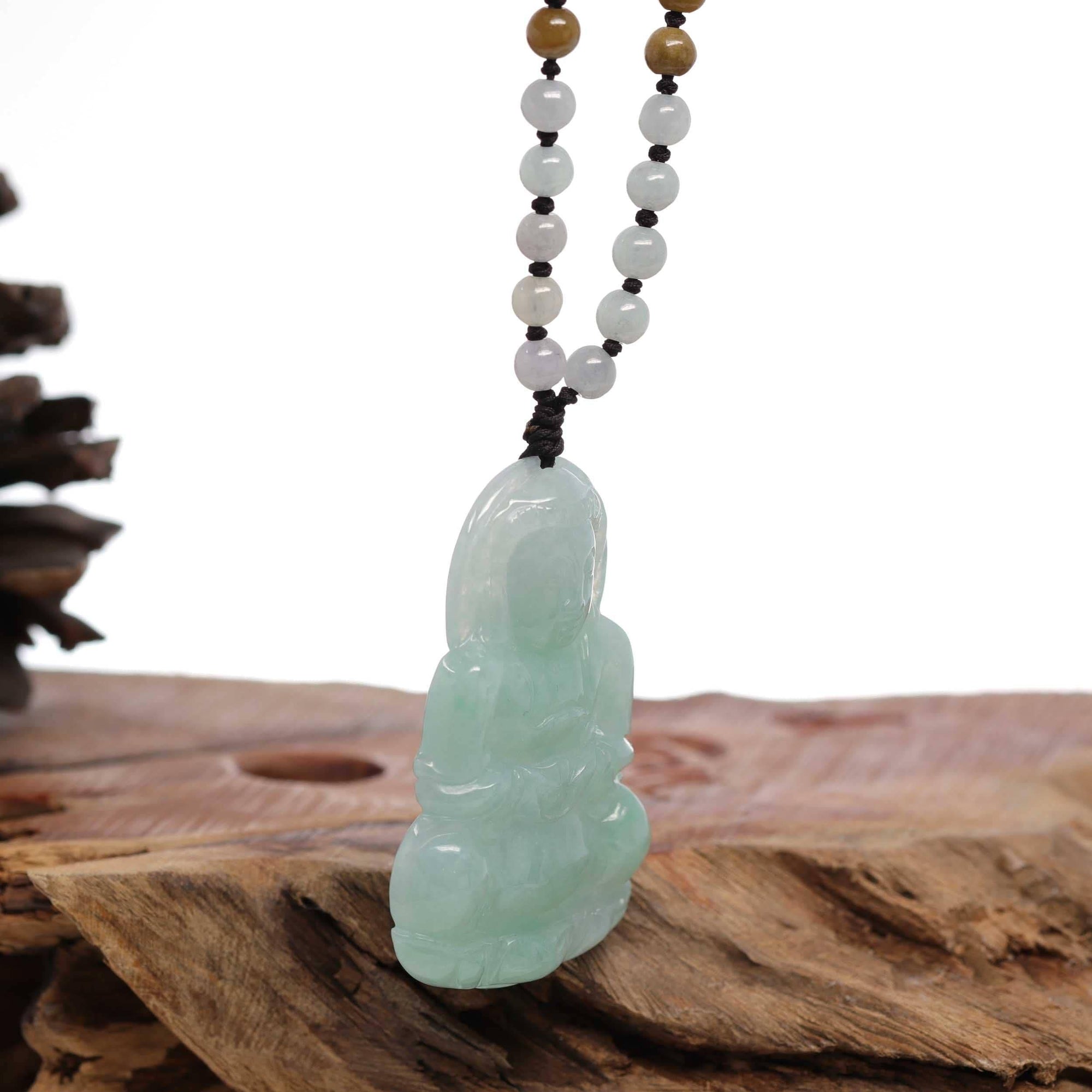 Baikalla Jewelry Jade Guanyin Pendant Necklace Baikalla "Goddess of Compassion" Genuine Burmese Jadeite Jade Guanyin Lotus Necklace