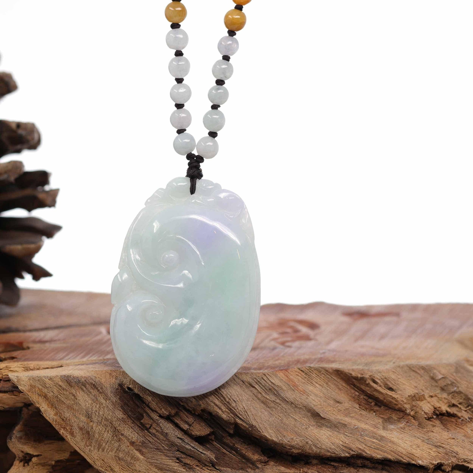 Baikalla Jewelry Jade Guanyin Pendant Necklace Baikalla "As you wish" Genuine Burmese Jadeite Jade Green and Lavender Ruyi Necklace