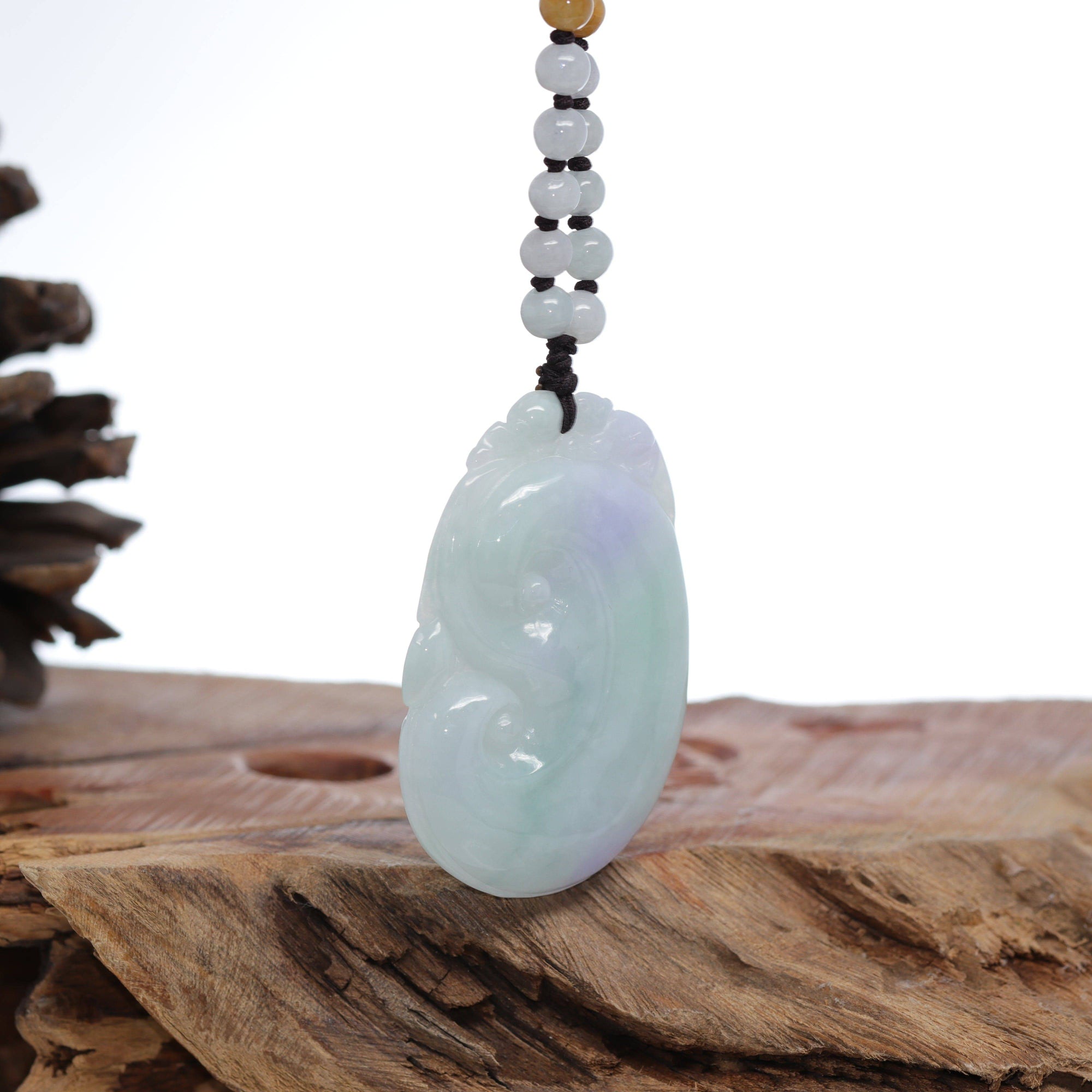 Baikalla Jewelry Jade Guanyin Pendant Necklace Baikalla "As you wish" Genuine Burmese Jadeite Jade Green and Lavender Ruyi Necklace