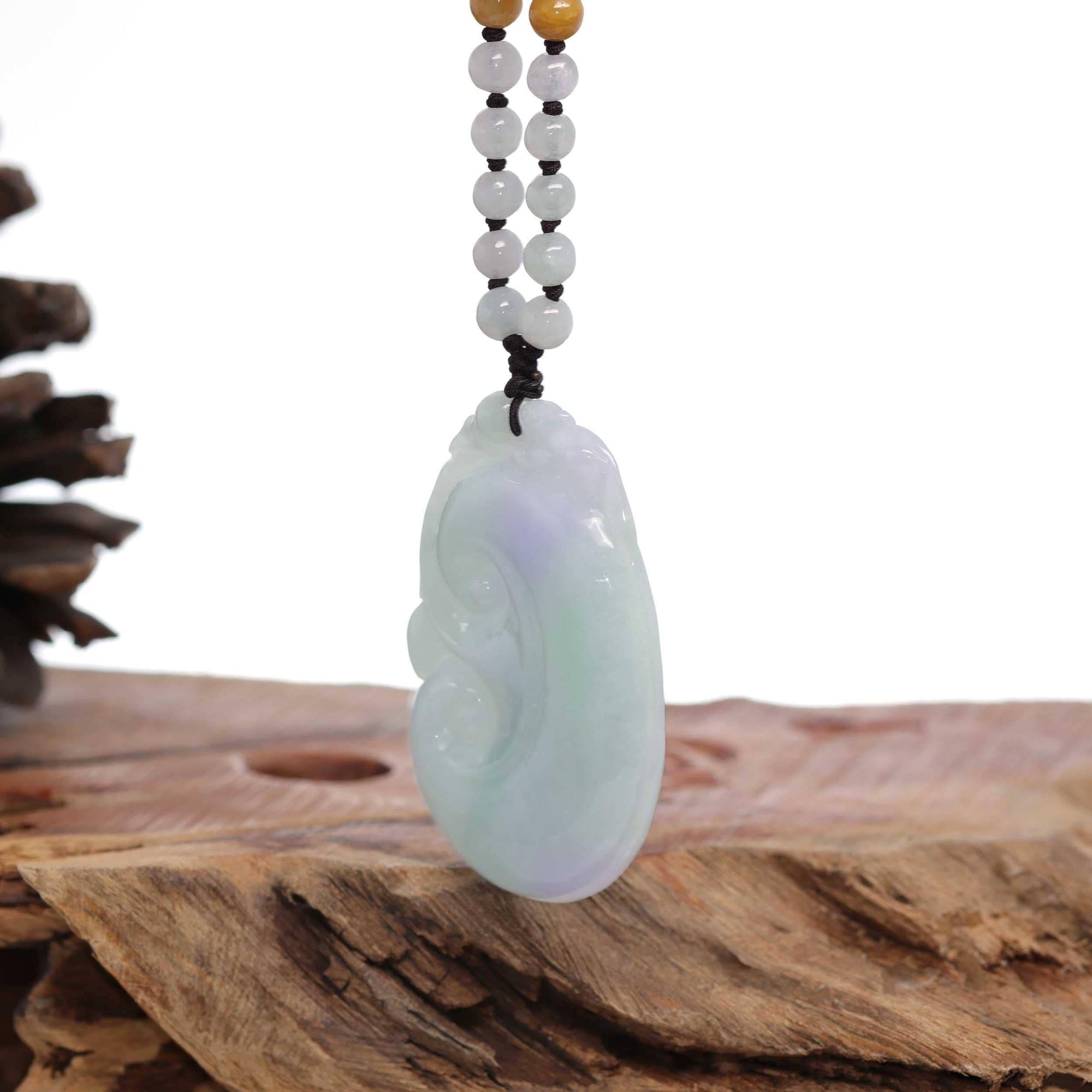 Baikalla Jewelry Jade Guanyin Pendant Necklace Baikalla &quot;As you wish&quot; Genuine Burmese Jadeite Jade Green and Lavender Ruyi Necklace