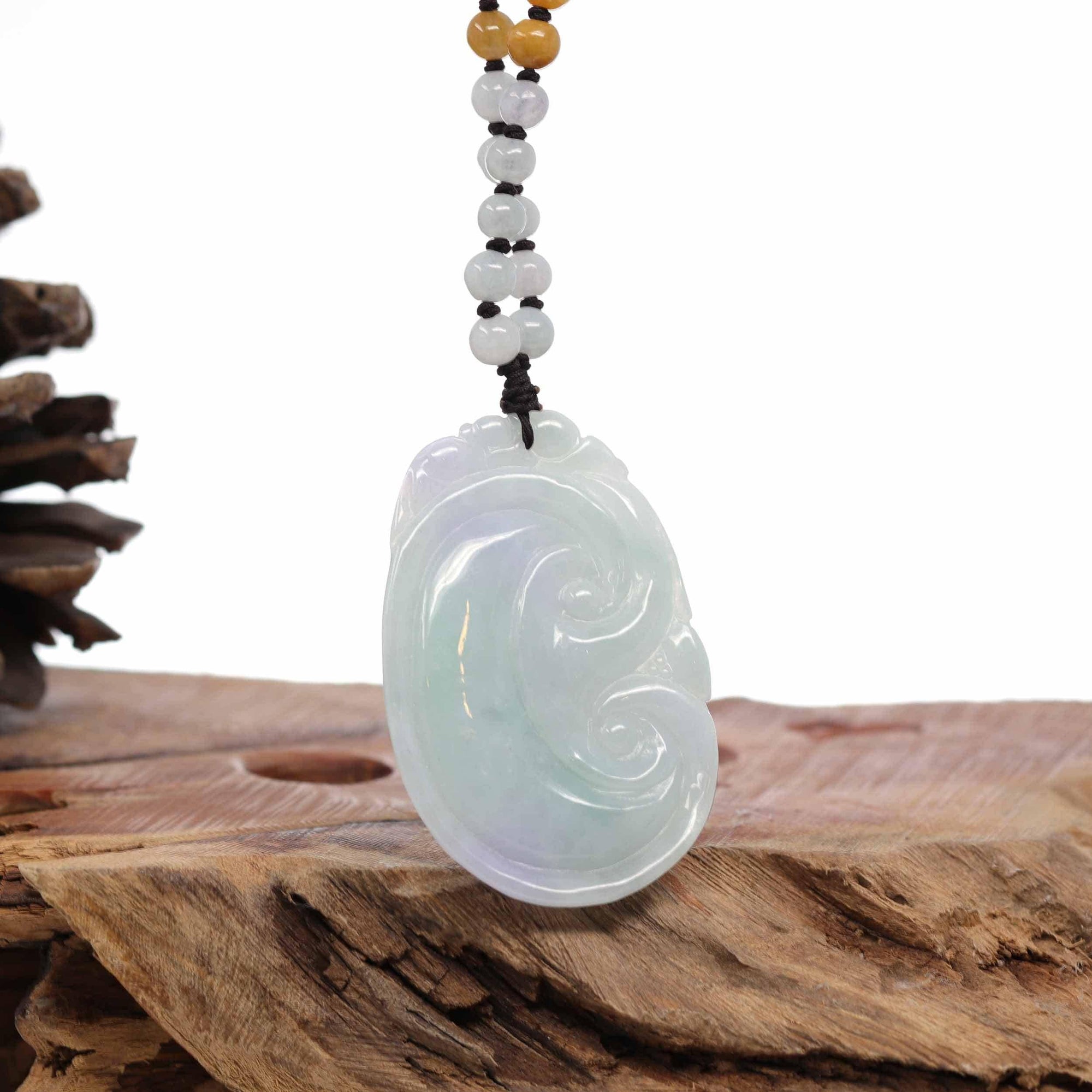 Baikalla Jewelry Jade Guanyin Pendant Necklace Baikalla &quot;As you wish&quot; Genuine Burmese Jadeite Jade Green and Lavender Ruyi Necklace