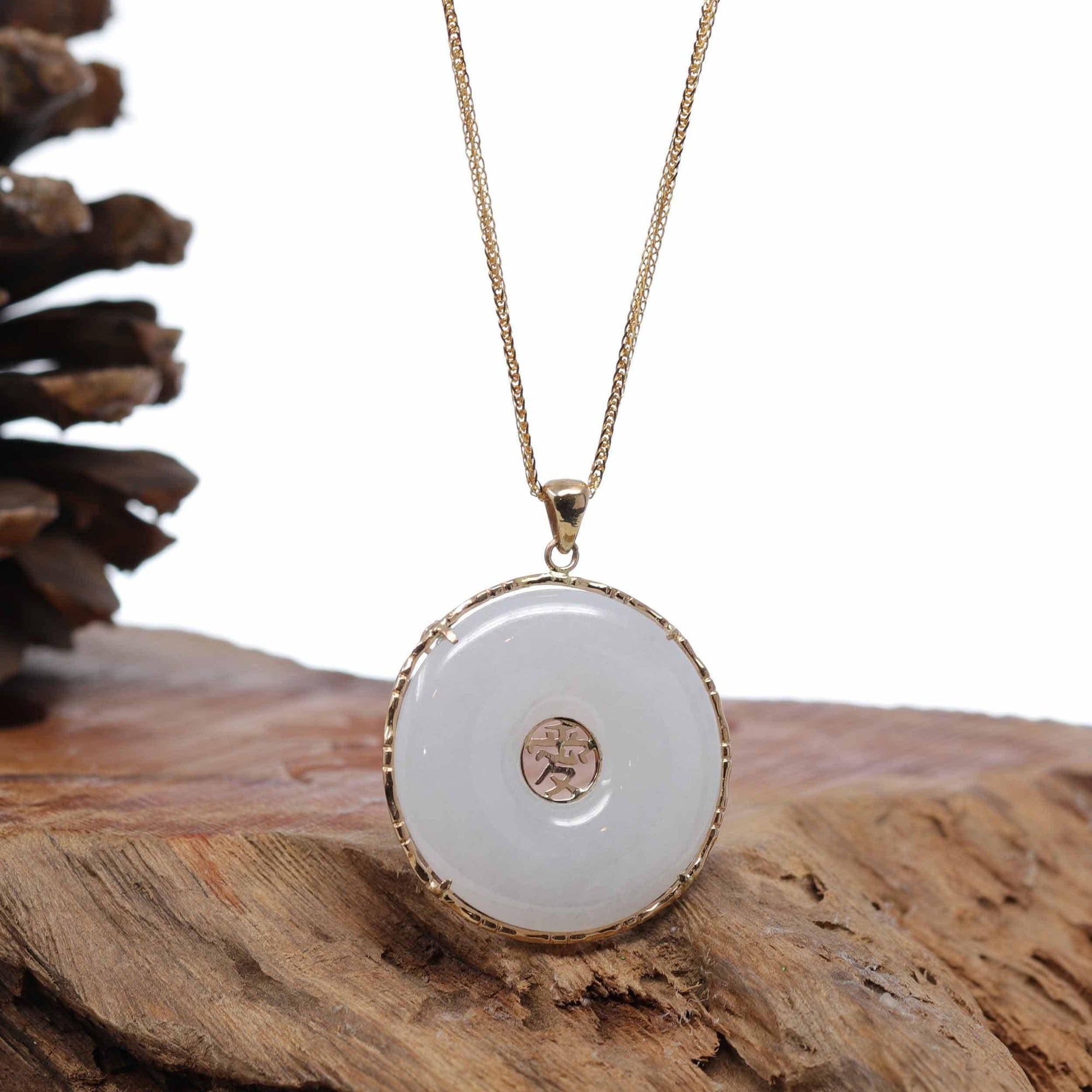 Baikalla Jewelry Jade Pendant Necklace Baikalla "Good Luck Button" Necklace White Jadeite Jade Lucky KouKou Pendant Necklace