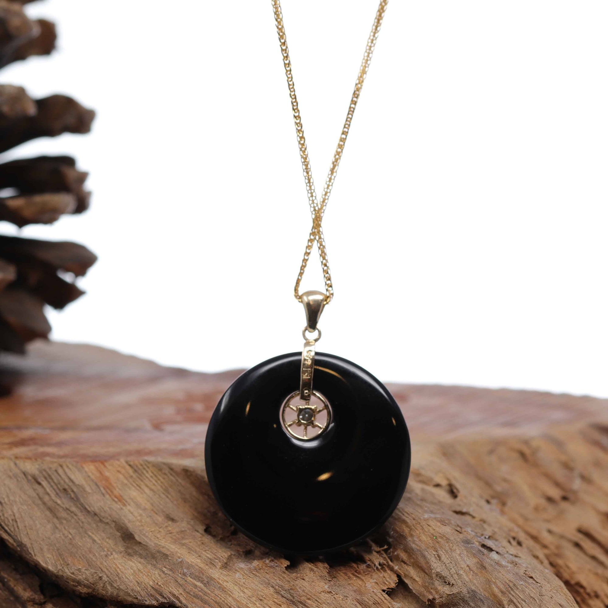 Baikalla Jewelry Jade Pendant Necklace Baikalla &quot;Good Luck Button&quot; Necklace Black Jadeite Jade Lucky KouKou Pendant Necklace