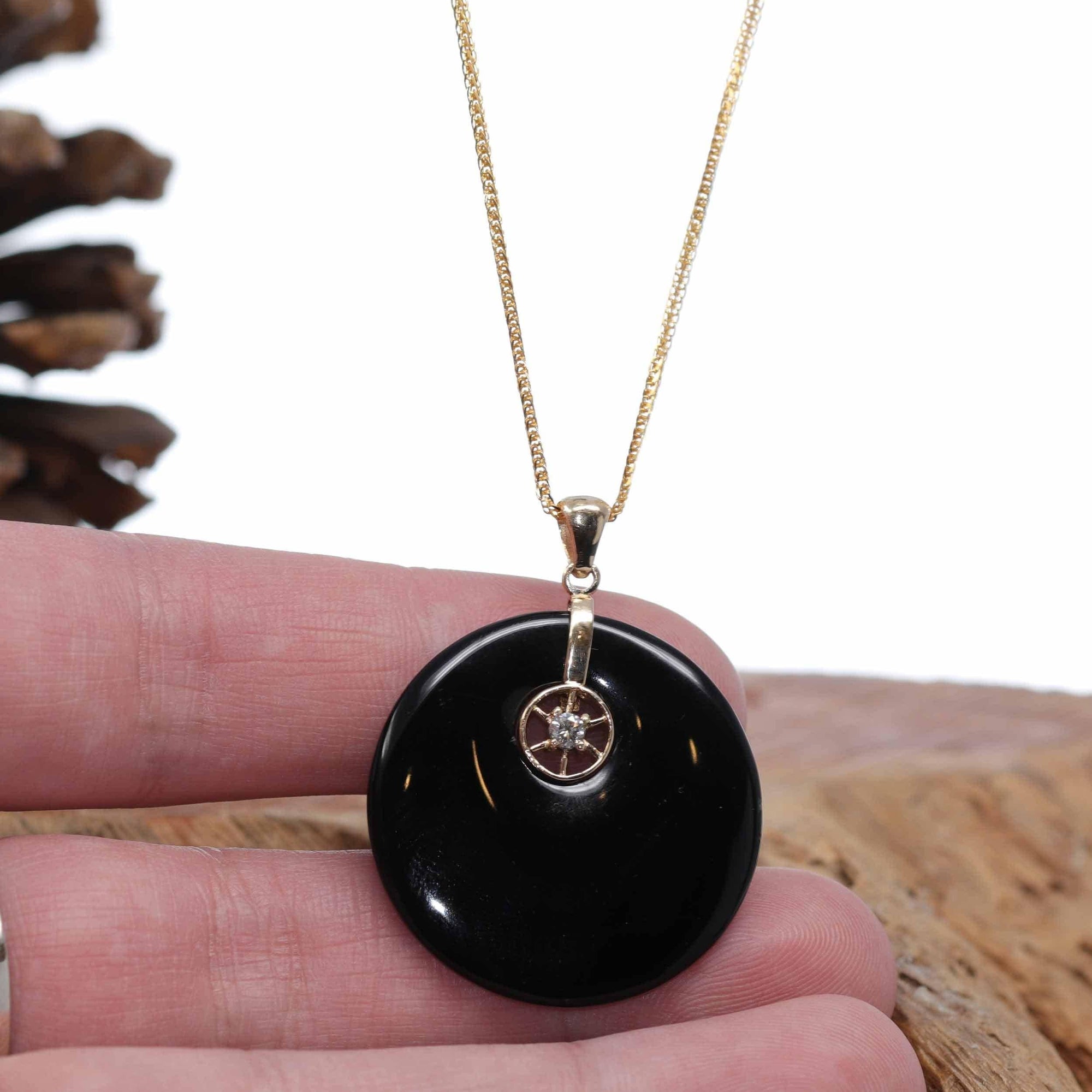 Baikalla Jewelry Jade Pendant Necklace Baikalla "Good Luck Button" Necklace Black Jadeite Jade Lucky KouKou Pendant Necklace