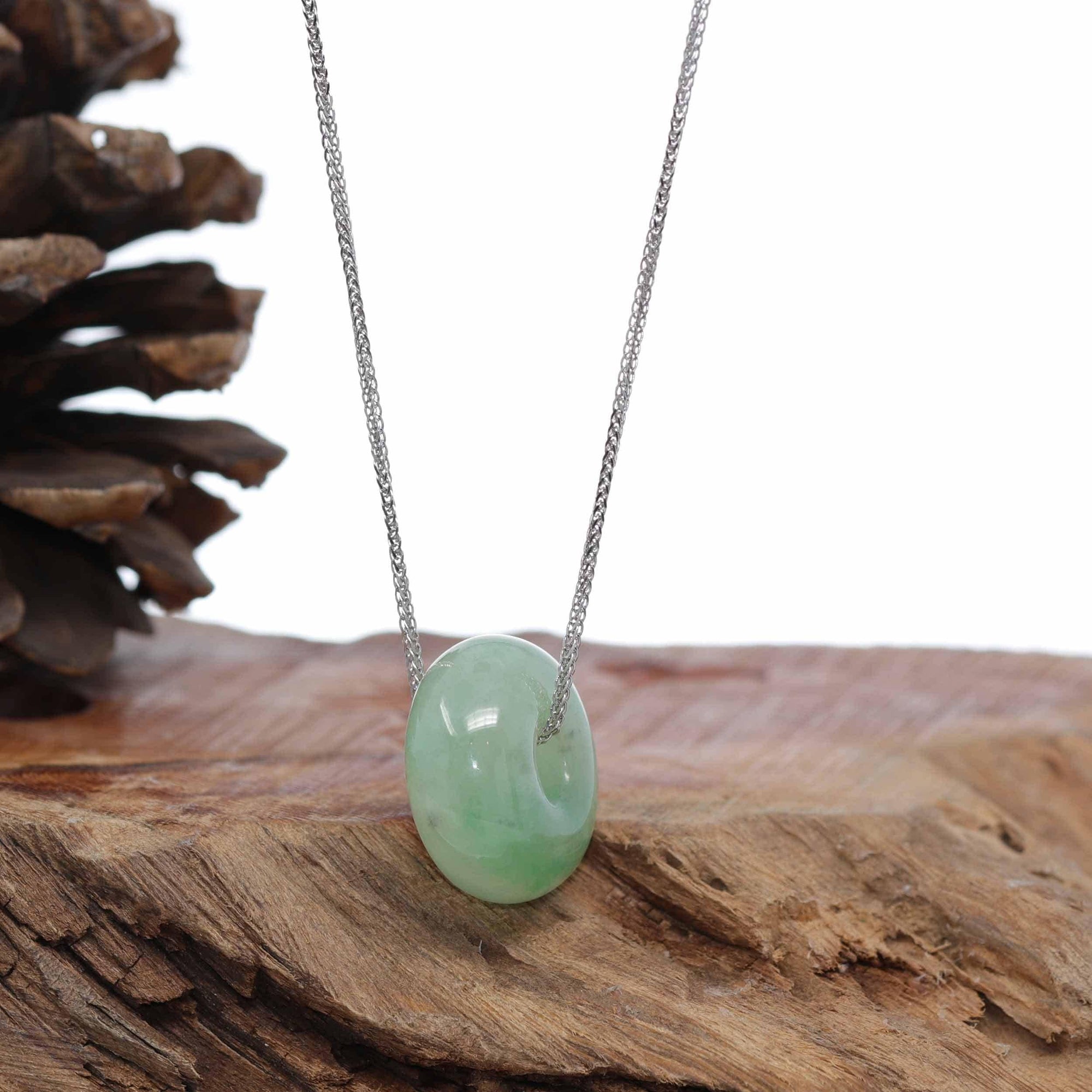 Baikalla Jewelry Jade Pendant Necklace Baikalla™ &quot;Good Luck Button&quot; Necklace Real Rich Green Jade Lucky KouKou Pendant Necklace