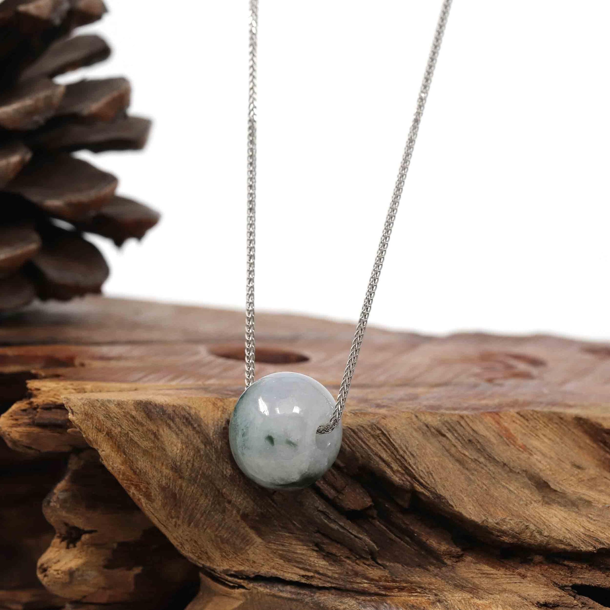 Baikalla Jewelry Jade Pendant Necklace Copy of Baikalla™ "Good Luck Button" Necklace Real Ice Blue Green Jade Lucky KouKou Pendant Necklace