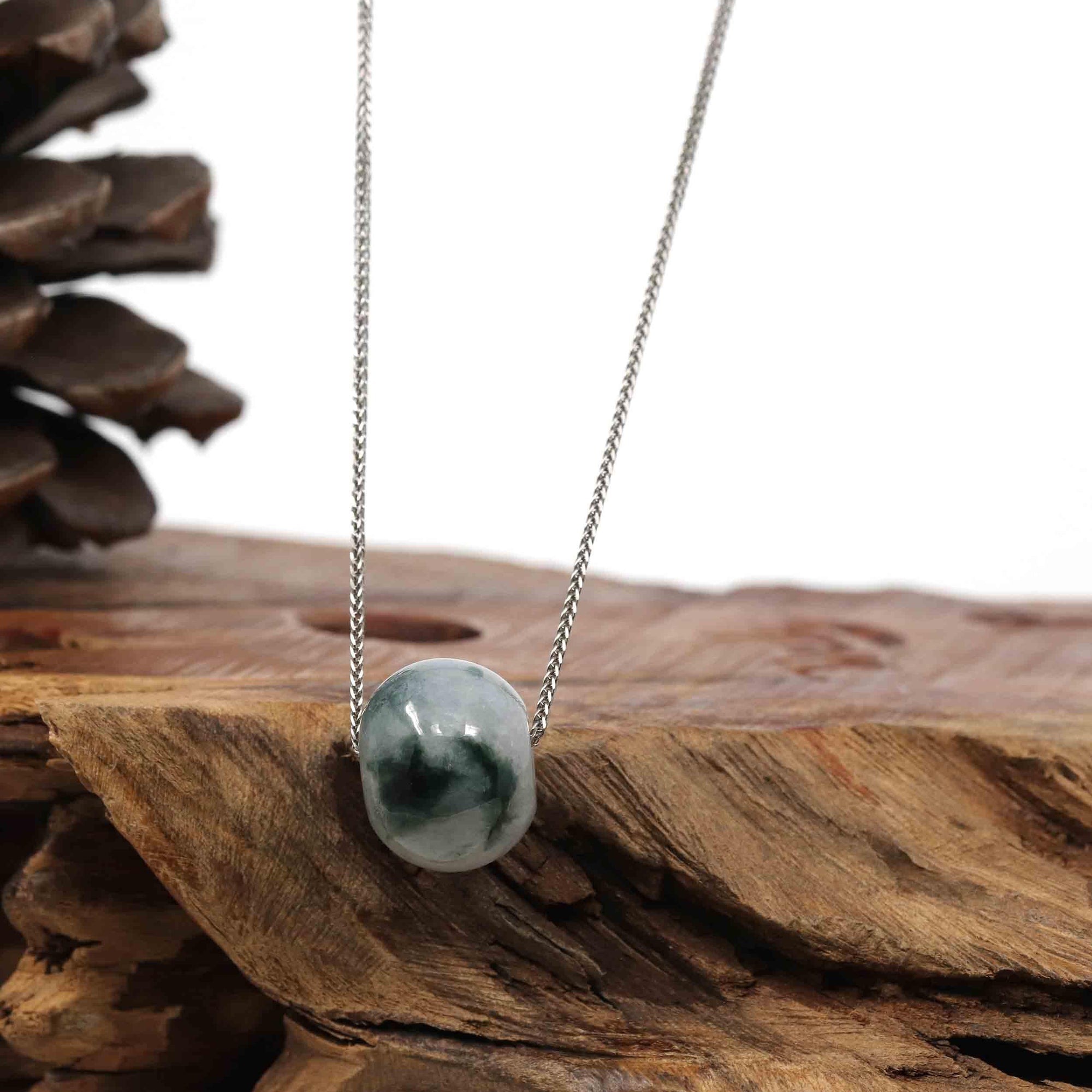 Baikalla Jewelry Jade Pendant Necklace Copy of Baikalla™ "Good Luck Button" Necklace Real Ice Blue Green Jade Lucky KouKou Pendant Necklace