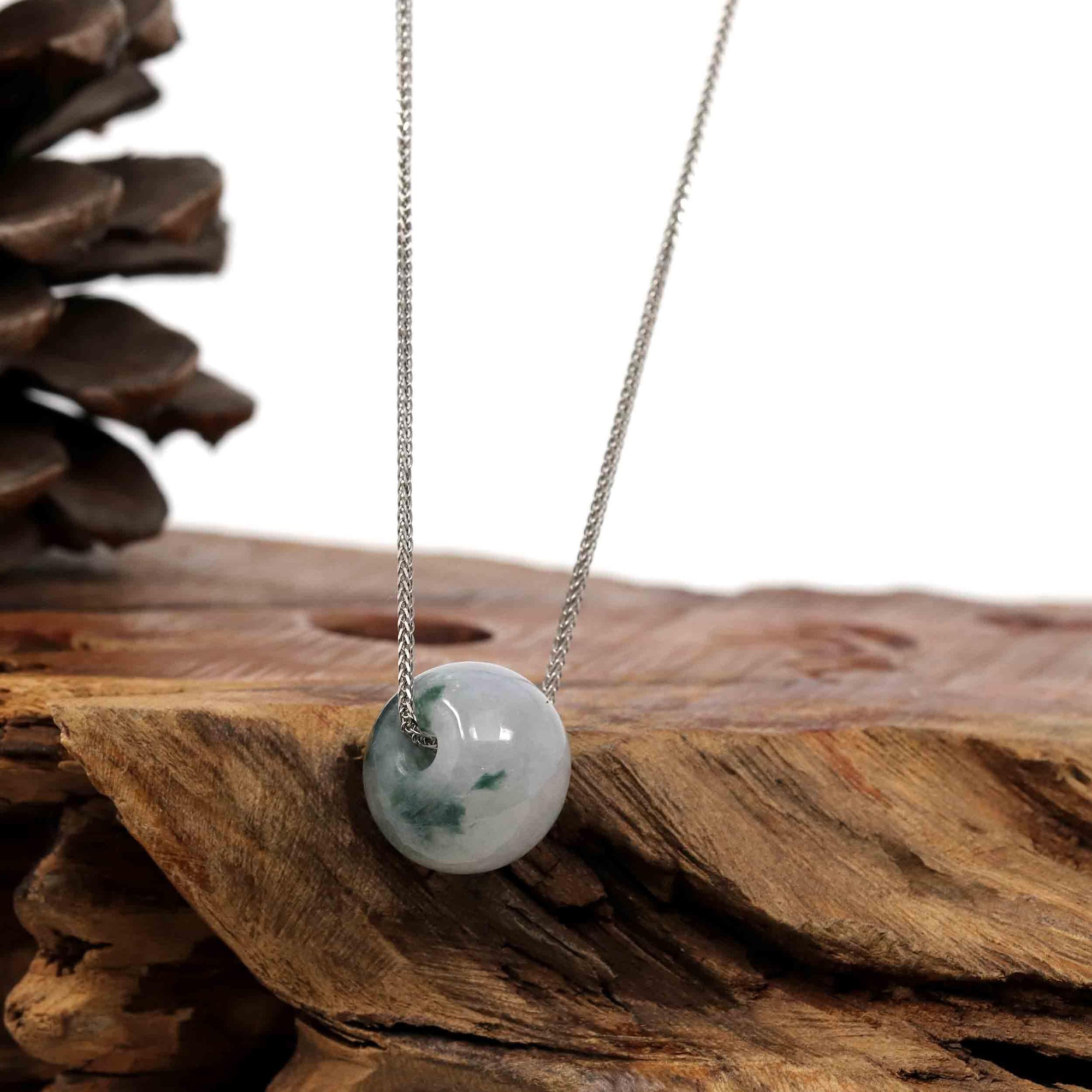 Baikalla Jewelry Jade Pendant Necklace Copy of Baikalla™ "Good Luck Button" Necklace Real Ice Blue Green Jade Lucky KouKou Pendant Necklace