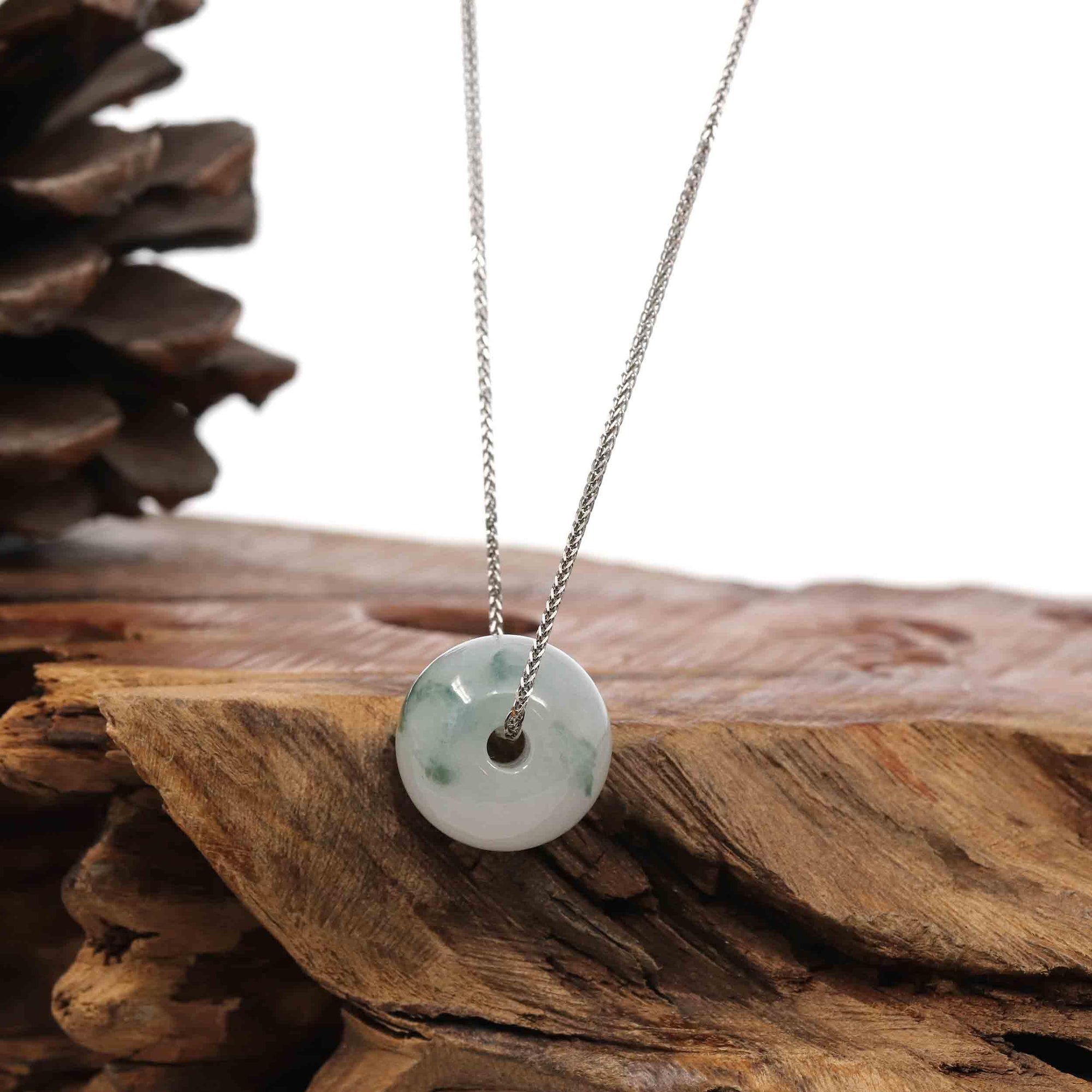 Baikalla Jewelry Jade Pendant Necklace Baikalla™ "Good Luck Button" Necklace Real Ice Blue Green Jade Lucky KouKou Pendant Necklace