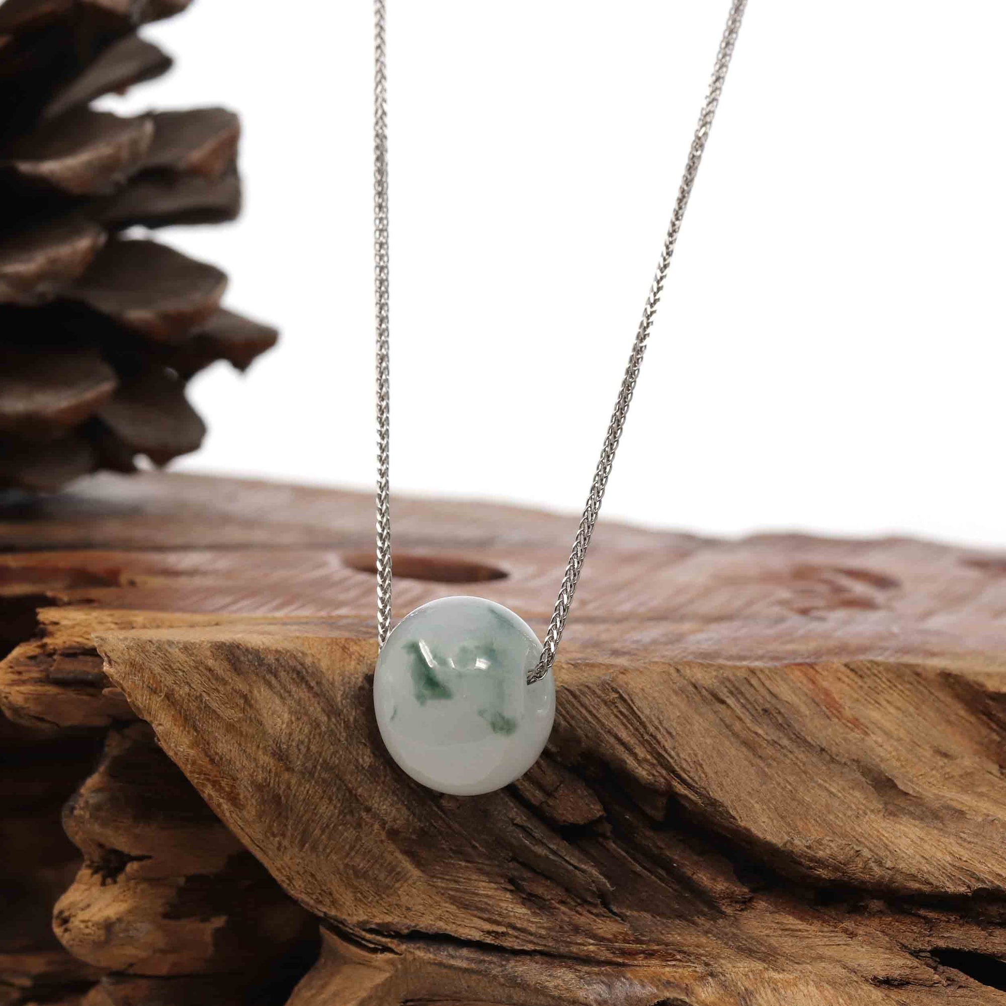 Baikalla Jewelry Jade Pendant Necklace Baikalla™ "Good Luck Button" Necklace Real Ice Blue Green Jade Lucky KouKou Pendant Necklace