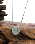 Baikalla Jewelry Jade Pendant Necklace Baikalla™ "Good Luck Button" Necklace Real Ice Blue Green Jade Lucky KouKou Pendant Necklace