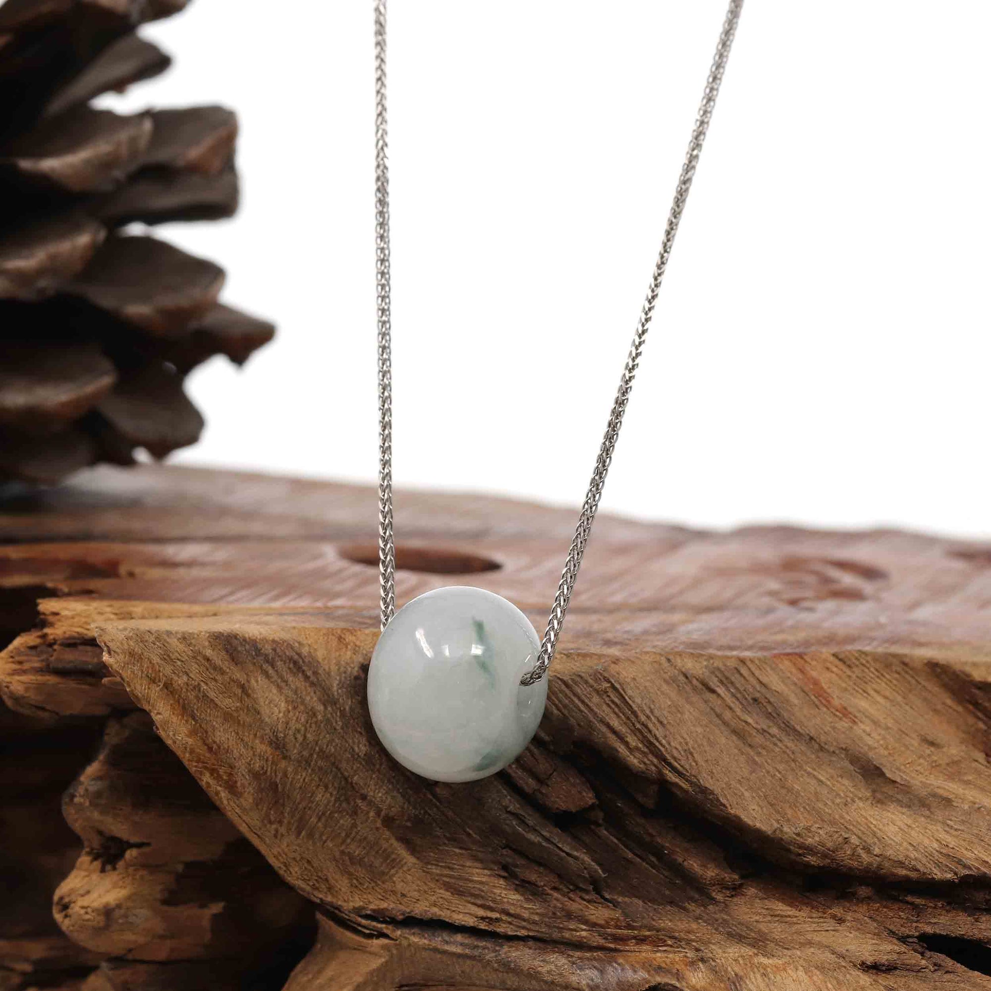 Baikalla Jewelry Jade Pendant Necklace Baikalla™ "Good Luck Button" Necklace Real Ice Blue Green Jade Lucky KouKou Pendant Necklace