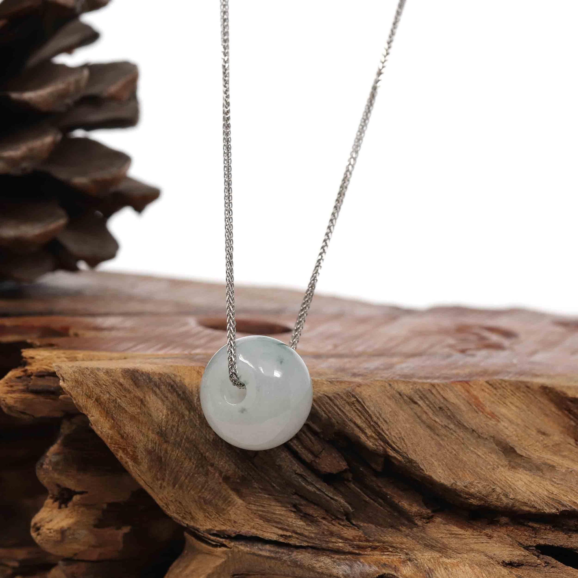 Baikalla Jewelry Jade Pendant Necklace Baikalla™ "Good Luck Button" Necklace Real Ice Blue Green Jade Lucky KouKou Pendant Necklace