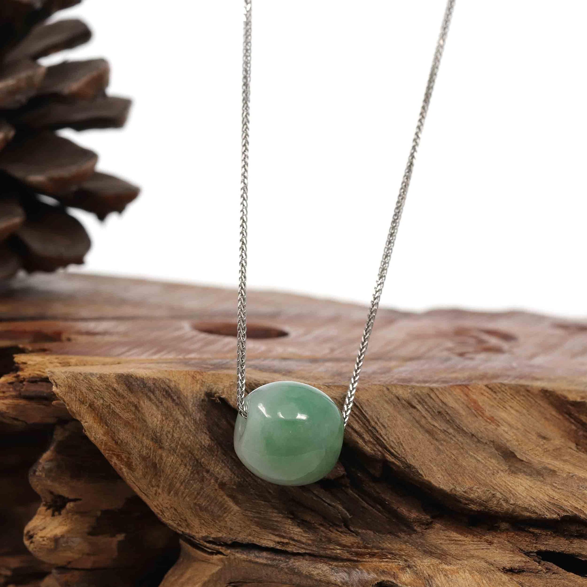 Baikalla Jewelry Jade Pendant Necklace Baikalla™ &quot;Good Luck Button&quot; Necklace Rich Forest Green Jade Lucky TongTong Pendant Necklace