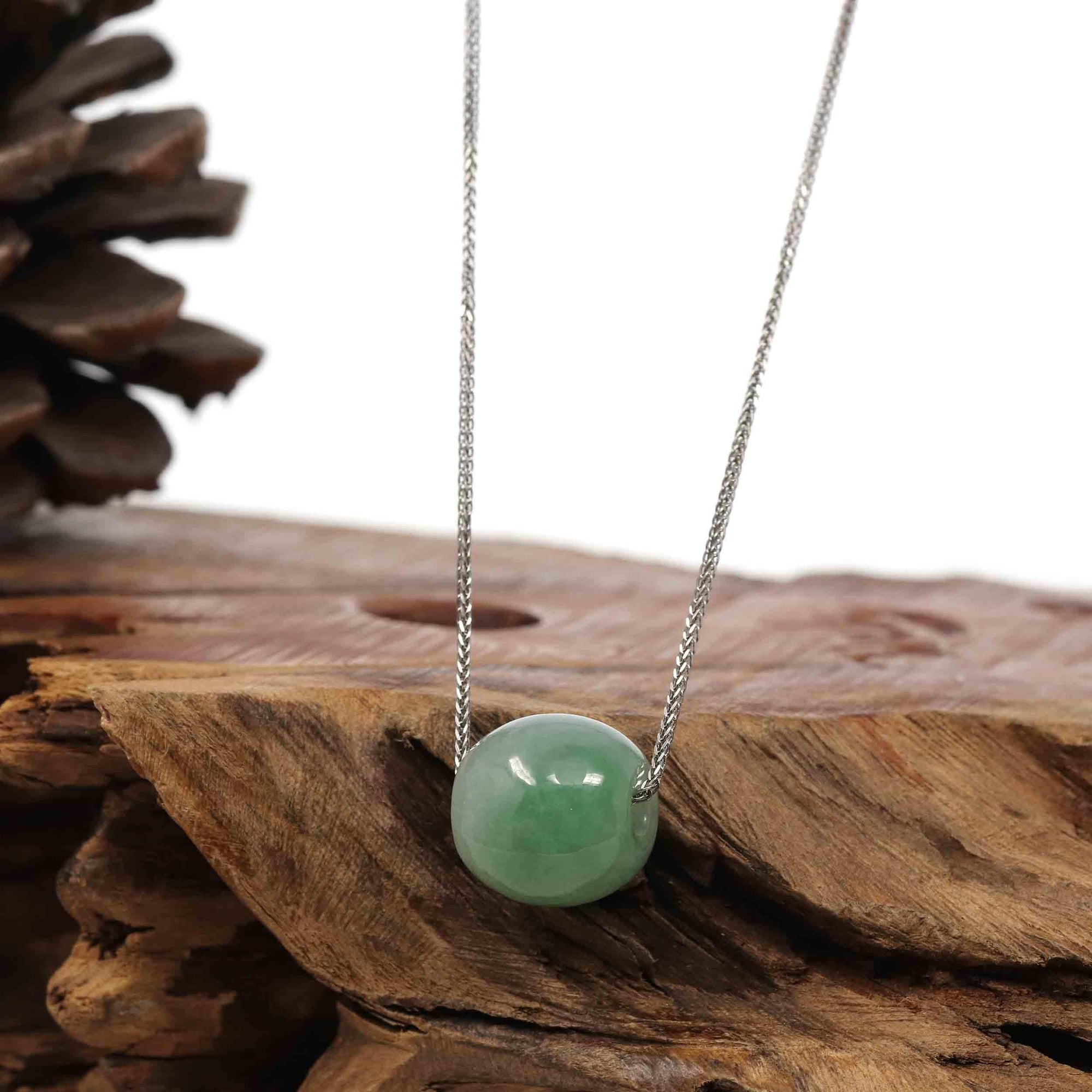 Baikalla Jewelry Jade Pendant Necklace Baikalla™ &quot;Good Luck Button&quot; Necklace Rich Forest Green Jade Lucky TongTong Pendant Necklace