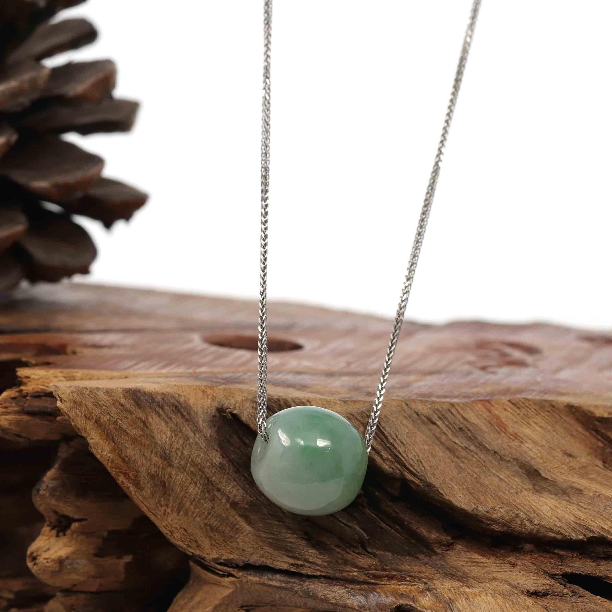 Baikalla Jewelry Jade Pendant Necklace Baikalla™ "Good Luck Button" Necklace Rich Forest Green Jade Lucky TongTong Pendant Necklace