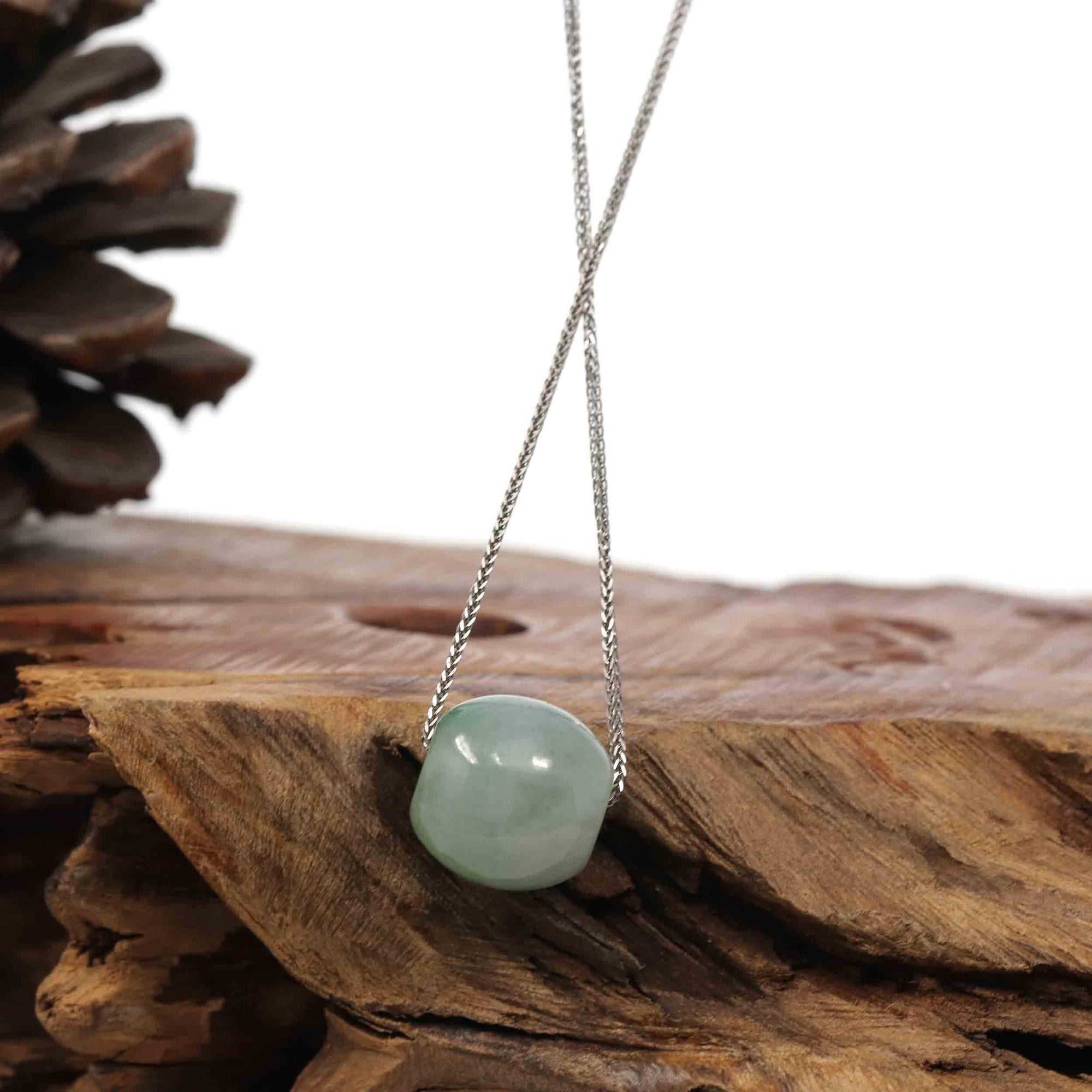 Baikalla Jewelry Jade Pendant Necklace Baikalla™ &quot;Good Luck Button&quot; Necklace Rich Forest Green Jade Lucky TongTong Pendant Necklace