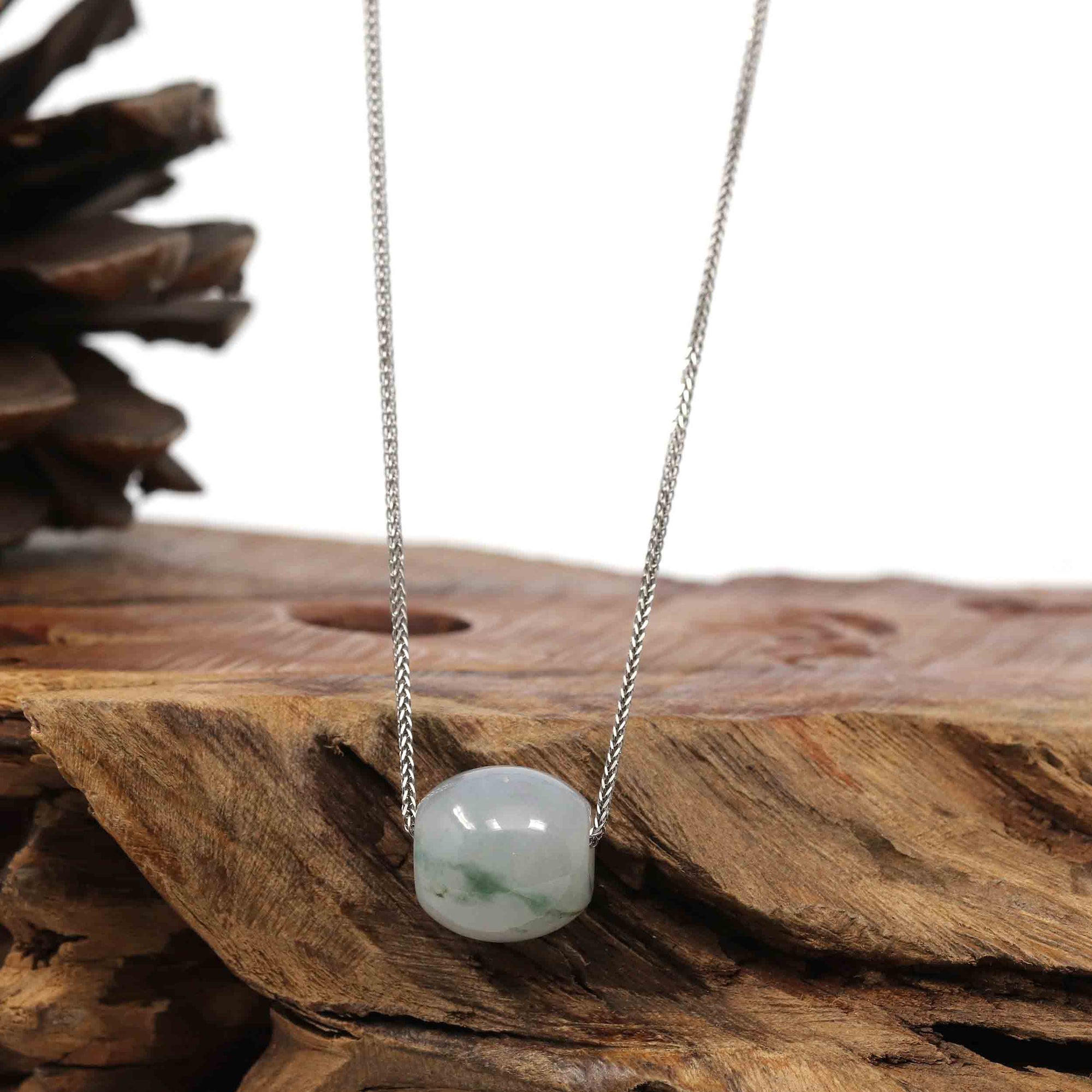 Baikalla Jade Pendant Necklace Copy of Baikalla™ &quot;Good Luck Button&quot; Necklace Real Ice Blue Green Jade Lucky TongTong Pendant Necklace