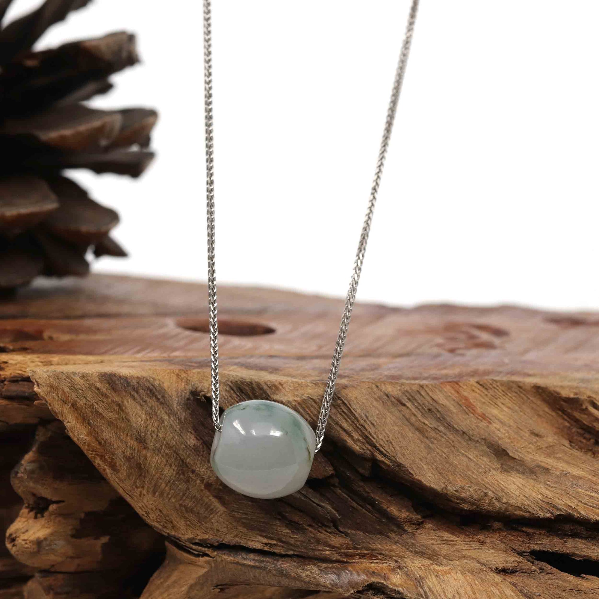 Baikalla Jade Pendant Necklace Copy of Baikalla™ &quot;Good Luck Button&quot; Necklace Real Ice Blue Green Jade Lucky TongTong Pendant Necklace