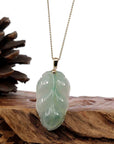 Baikalla Jewelry Jade Guanyin Pendant Necklace Copy of Copy of Genuine Ice Green Jadeite Jade Jin Zhi Yu Ye (Leaf) Necklace With White Gold Bail