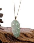 Baikalla Jewelry Jade Guanyin Pendant Necklace Copy of Copy of Genuine Ice Green Jadeite Jade Jin Zhi Yu Ye (Leaf) Necklace With White Gold Bail