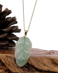 Baikalla Jewelry Jade Guanyin Pendant Necklace Copy of Copy of Genuine Ice Green Jadeite Jade Jin Zhi Yu Ye (Leaf) Necklace With White Gold Bail