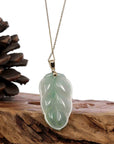 Baikalla Jewelry Jade Guanyin Pendant Necklace Copy of Copy of Genuine Ice Green Jadeite Jade Jin Zhi Yu Ye (Leaf) Necklace With White Gold Bail