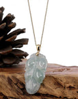 Baikalla Jewelry Jade Guanyin Pendant Necklace Copy of Copy of Copy of Genuine Ice Green Jadeite Jade Jin Zhi Yu Ye (Leaf) Necklace With White Gold Bail