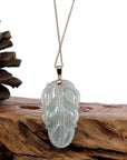 Baikalla Jewelry Jade Guanyin Pendant Necklace Copy of Copy of Copy of Genuine Ice Green Jadeite Jade Jin Zhi Yu Ye (Leaf) Necklace With White Gold Bail