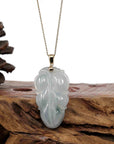 Baikalla Jewelry Jade Guanyin Pendant Necklace Copy of Copy of Copy of Copy of Genuine Ice Green Jadeite Jade Jin Zhi Yu Ye (Leaf) Necklace With White Gold Bail