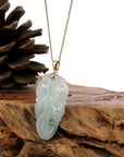 Baikalla Jewelry Jade Guanyin Pendant Necklace Copy of Copy of Copy of Copy of Genuine Ice Green Jadeite Jade Jin Zhi Yu Ye (Leaf) Necklace With White Gold Bail