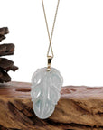 Baikalla Jewelry Jade Guanyin Pendant Necklace Copy of Copy of Copy of Copy of Genuine Ice Green Jadeite Jade Jin Zhi Yu Ye (Leaf) Necklace With White Gold Bail