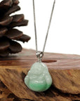 Baikalla Jewelry Jade Buddha Pendant Copy of Baikalla™ "Laughing Buddha" Genuine Vibrant Green Jadeite Buddha Pendant Necklace With 14k White Gold Bail