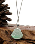 Baikalla Jewelry Jade Buddha Pendant Copy of Baikalla™ "Laughing Buddha" Genuine Vibrant Green Jadeite Buddha Pendant Necklace With 14k White Gold Bail