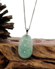 Baikalla Jewelry Jade Pendant Copy of Natural Green Jadeite Jade Ru Yi Necklace With 14k White Gold Bail